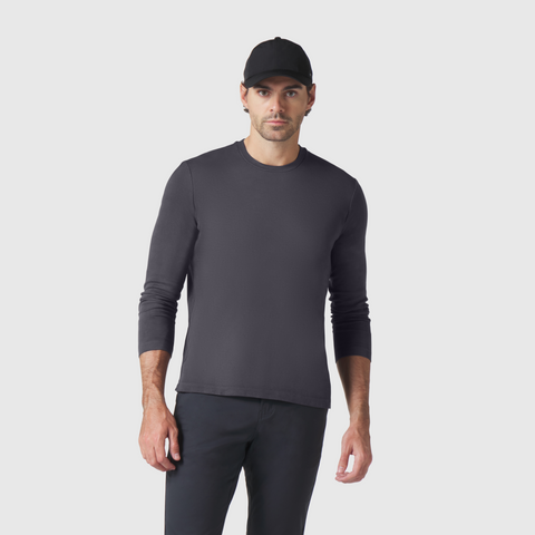 Precision Long Sleeve Tee made from organic cotton, shown in dark color.