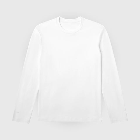 White Precision Long Sleeve Tee, organic cotton, breathable, hypoallergenic, wrinkle-resistant.