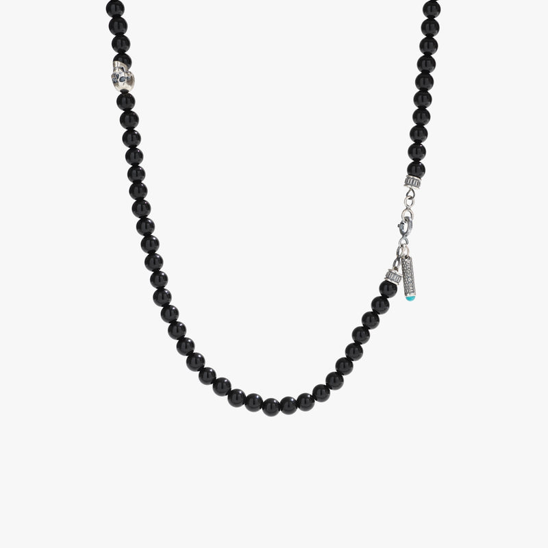 ["Sterling Silver & Black Onyx Beaded Necklace"]