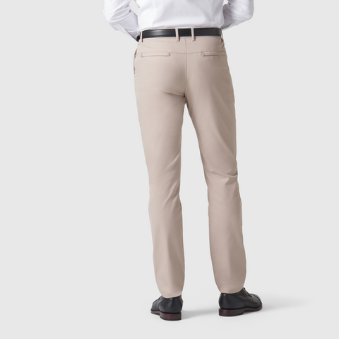 Slim fit Jetsetter Tech Pant in beige, showcasing wrinkle-free and travel-friendly design.