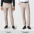 Slim fit beige pants side by side with straight fit, part of Jetsetter Tech Pant 3-Pack.