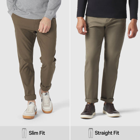 Jetsetter Tech Pant Slim Fit in slim and straight variations, ideal for travel.