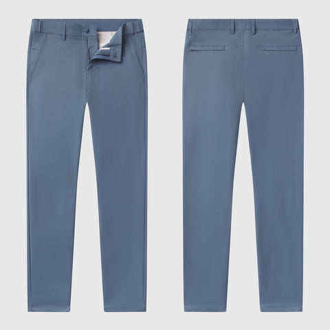 Slim fit Jetsetter Tech Pant in blue, featuring wrinkle-free microfiber, anti-odor and stain repellent properties, suitable for travel and consistent fit.