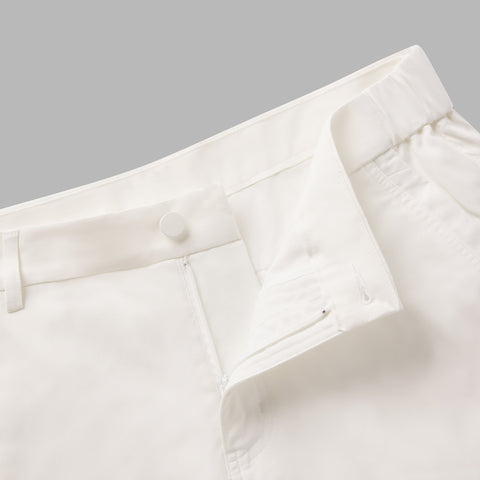 Jetsetter Tech Short in white with innovative fabric showcasing a consistent fit.