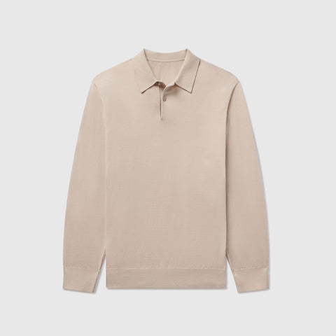 Beige Legacy Polo Sweater made from premium viscose blend.