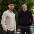 Legacy Polo Sweater 2-Pack in premium viscose blend worn by two men outdoors.