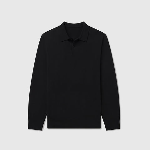 Legacy Polo Sweater in black, premium viscose blend knitwear.