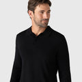 Legacy Polo Sweater in black, premium viscose blend knitwear.