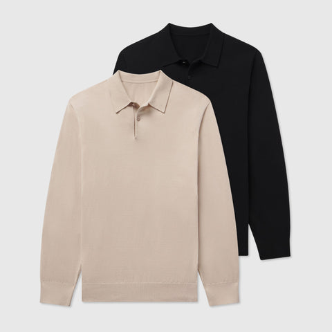 Legacy Polo Sweater 2-Pack in beige and black, premium viscose blend knitwear.