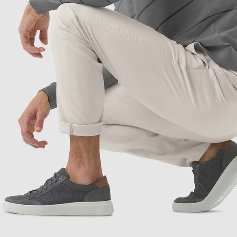 Jetsetter Tech Pant Slim Fit in beige, slim fit, travel-friendly, with sneaker pairing.