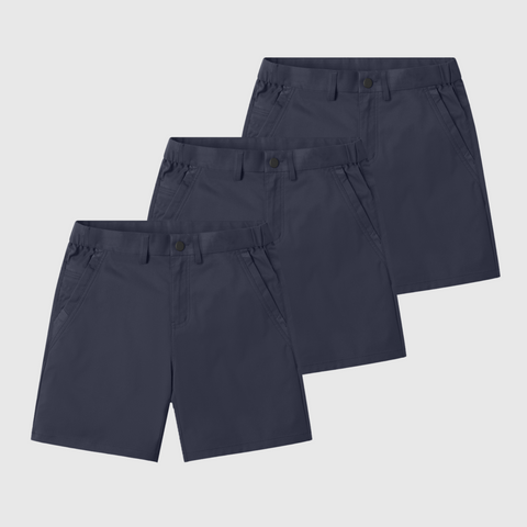 Jetsetter Tech Short 3-Pack in navy, innovative fabric, consistent fit.