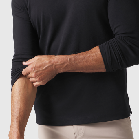 Precision Long Sleeve Tee made from organic cotton, showcasing tailored shoulder design.