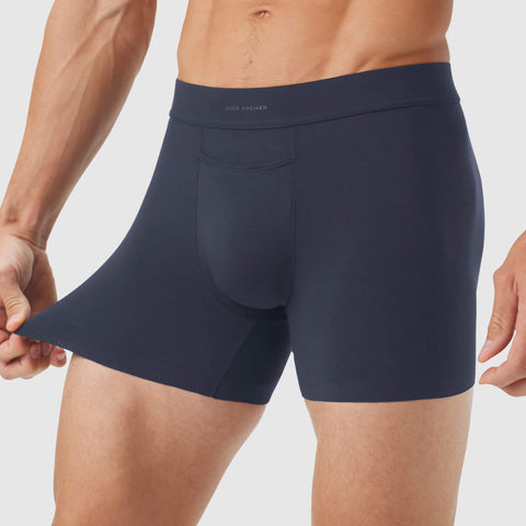 Jetsetter Boxer Brief with Zero-G pouch and horizontal fly in lightweight MicroModal fabric.