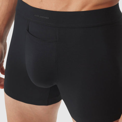 Jetsetter Boxer Brief in black with supportive Zero-G Pouch, MicroModal fabric, and comfortable waistband.