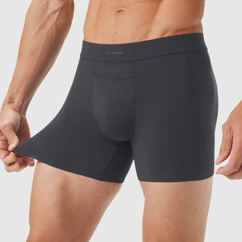 Jetsetter Boxer Briefs with supportive pouch, MicroModal fabric, and anti-odor technology.